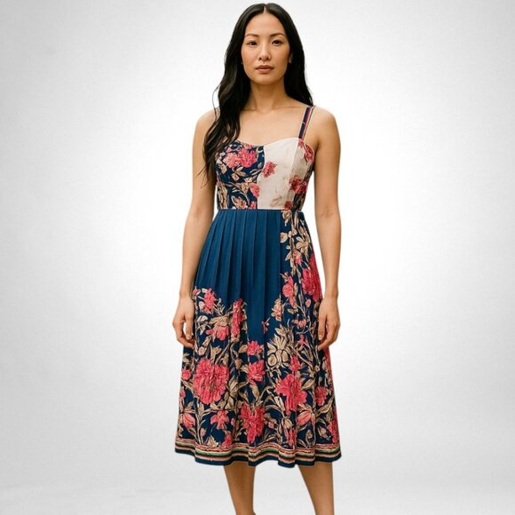 Dahlia MacPhee XL Women's Cocktail Dress Sleeveless Midi Pleated Pink Blue - Picture 1 of 6